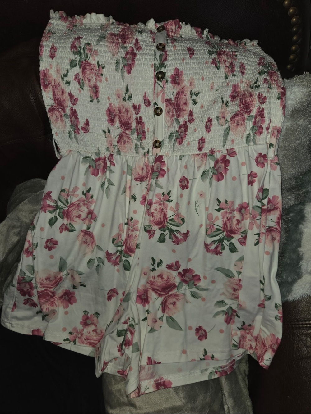 Floral Strapless Romper in White and Pink